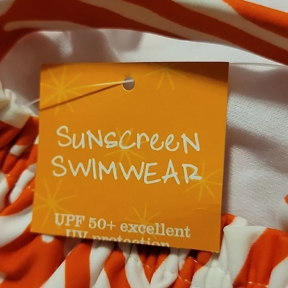 GYMBOREE ORANGE AND WHITE ZEBRA PRINT RUFFLED SWIMSUIT, SIZE 18-24 MONTHS - NEW!